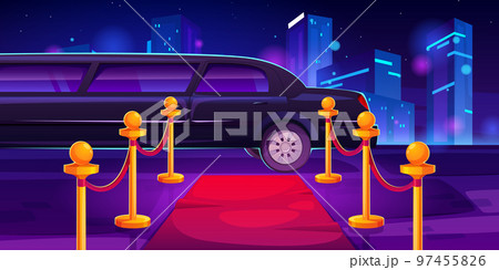 Luxury black limousine near empty red carpet Luxury black limousine near empty red carpet 97455826