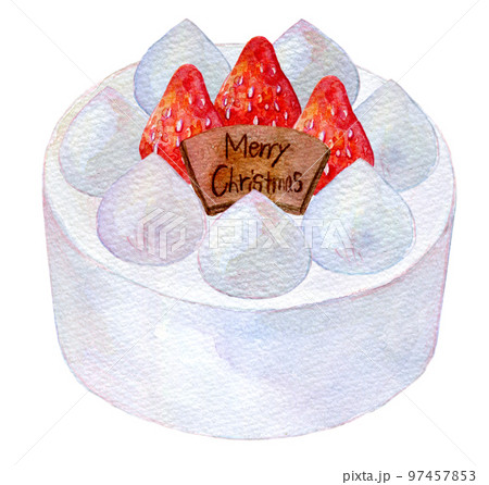 クリスマスケーキ ワンホール 水彩イラスト クリスマスケーキ ワンホール 水彩イラスト 97457853