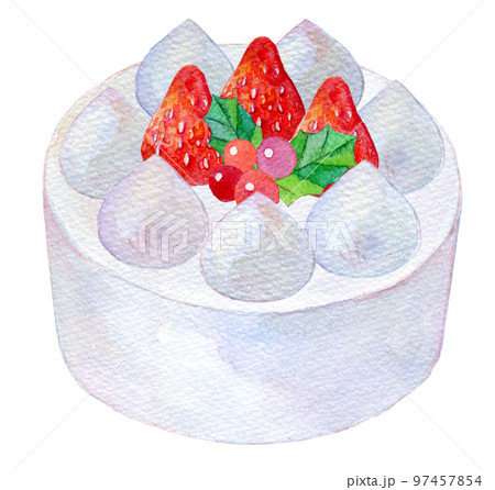 クリスマスケーキ ワンホール 水彩イラスト クリスマスケーキ ワンホール 水彩イラスト 97457854