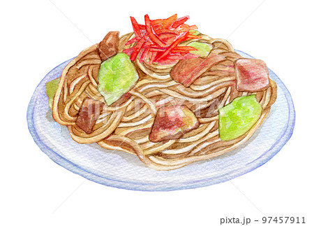 焼きそば　水彩イラスト 97457911