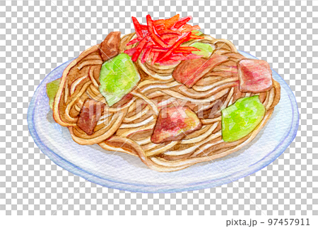 焼きそば　水彩イラスト 97457911