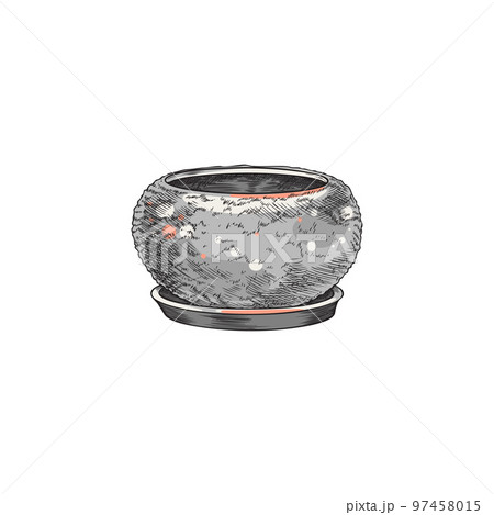 Hand drawn round flowerpot sketch style, vector illustration 97458015