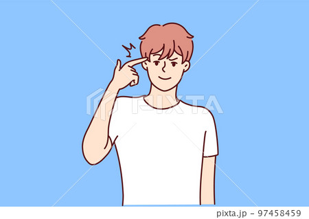 Man touches temple with finger wanting to show presence of important idea. Vector image 97458459