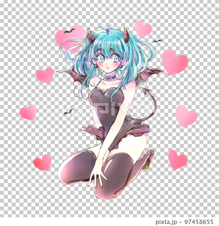Little devil-like woman heart succubus light blue hair Little devil-like woman heart succubus light blue hair 97458655