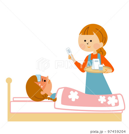 子供の看病をするお母さん 97459204