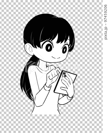 A woman who operates a smartphone (black and white) 97459206