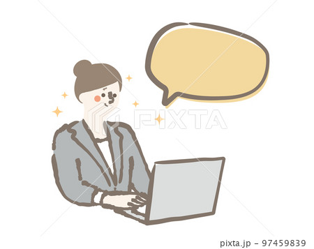 ビジネス　パソコン　女性　吹き出し　イラスト 97459839