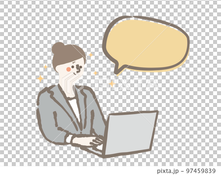 ビジネス　パソコン　女性　吹き出し　イラスト 97459839