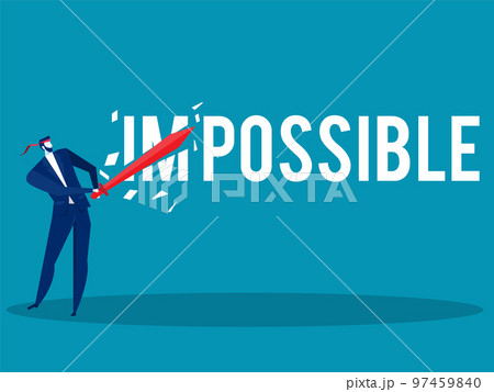 Businessman using sword to slash cut the word IM become possible reduction concept vector illustrator. 97459840