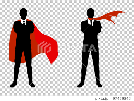 Set of silhouettes of hero businessmen wearing red capes and scarves 97459843