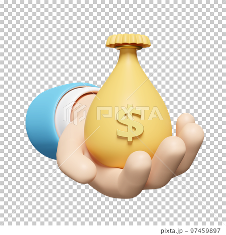 3d cartoon businessman hands holding money bag isolated. Quick credit approval or loan approval concept, 3d render illustration 3d cartoon businessman hands holding money bag isolated. Quick credit approval or loan approval concept, 3d render illustration 97459897