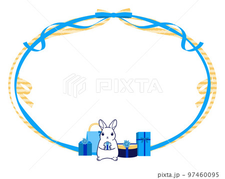 うさぎと青いプレゼントの背景素材 97460095