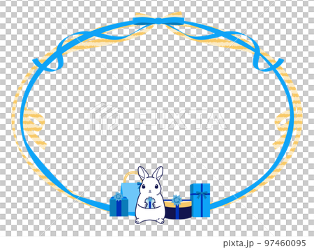 うさぎと青いプレゼントの背景素材 97460095