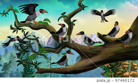 Flock of Crows Sitting on a Tree 97460172