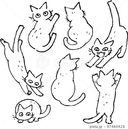 猫のシンプルな手描きイラストセット 97460428