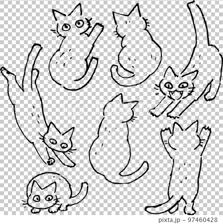猫のシンプルな手描きイラストセット 97460428