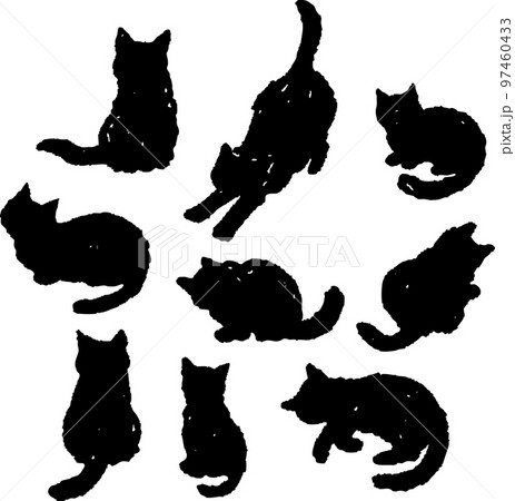 手書きの猫のシルエットイラストセット 97460433