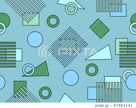Memphis seamless pattern with geometric shapes in 80s style. Memphis seamless pattern with geometric shapes in 80s style. 97463141