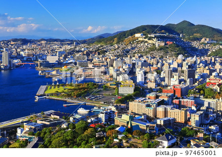 【長崎県】鍋冠山から見た晴天の長崎の眺望 【長崎県】鍋冠山から見た晴天の長崎の眺望 97465001