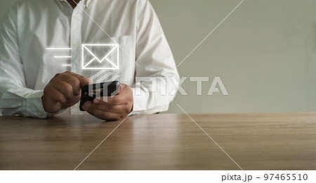 Mail Communication Connection message to mailing contacts phone Global Letters Concept. 97465510