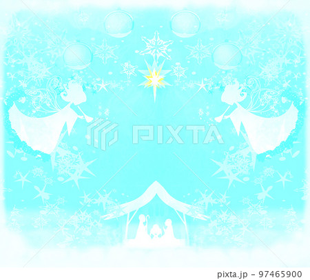 Decorated background with angels and Bethlehem. 97465900