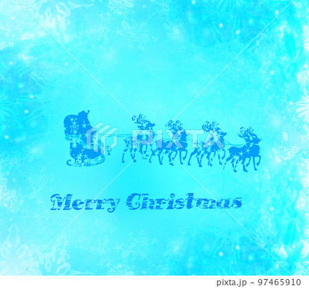 santa claus flying with the sack full of presents - christmas banner with snowy background 97465910