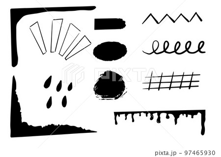 Set doodle ink, brush design elements, decorations abstract free hand brush drawing isolated on white background. 97465930