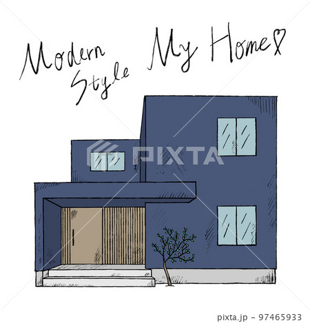 モダンスタイルの家の手書きイラストイメージ 97465933