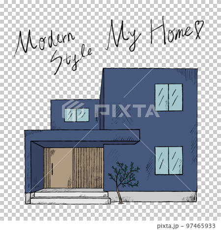 モダンスタイルの家の手書きイラストイメージ 97465933