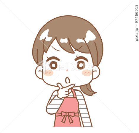 顎に手を当てて,考える女性のイラスト 顎に手を当てて,考える女性のイラスト 97466915