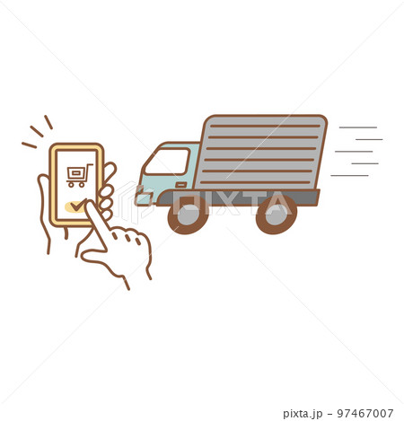トラックとスマホで買い物をする手のイラスト 97467007