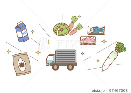 ネットスーパーの食材を届けるトラックのイラスト 97467008