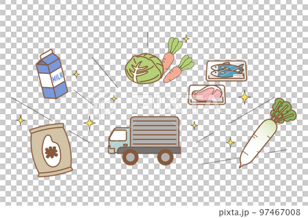 ネットスーパーの食材を届けるトラックのイラスト 97467008