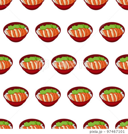 cartoon chicken teriyaki, japanese food seamless pattern on colorful background cartoon chicken teriyaki, japanese food seamless pattern on colorful background 97467101