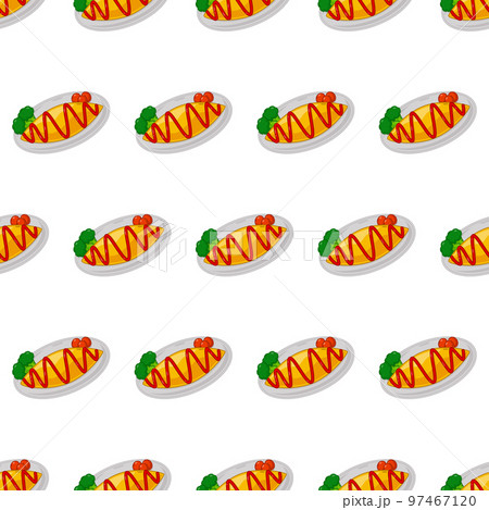 cartoon omurice, japanese food seamless pattern on colorful background 97467120