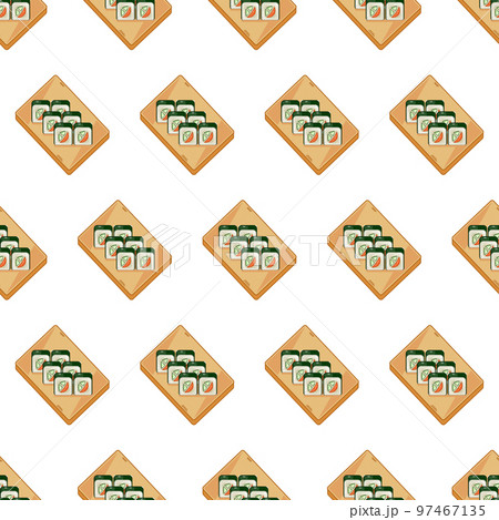 cartoon sushi roll, japanese food seamless pattern on colorful background cartoon sushi roll, japanese food seamless pattern on colorful background 97467135