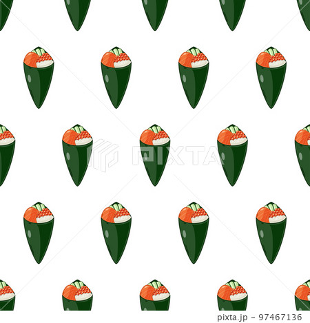 cartoon sushi temaki, japanese food seamless pattern on colorful background cartoon sushi temaki, japanese food seamless pattern on colorful background 97467136
