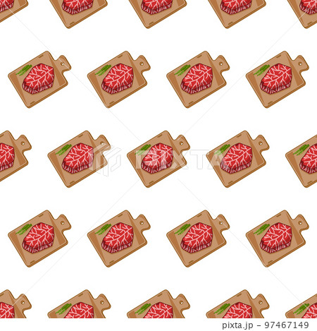 cartoon wagyu beef, japanese food seamless pattern on colorful background cartoon wagyu beef, japanese food seamless pattern on colorful background 97467149