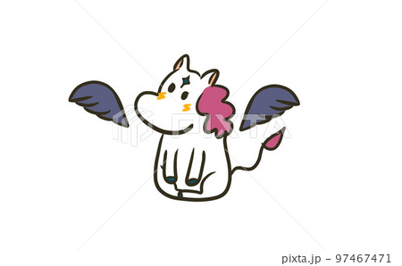 お座りするダークなペガサスのイラスト 97467471