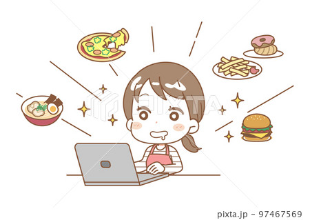 フードデリバリーを頼む女性のイラスト 97467569