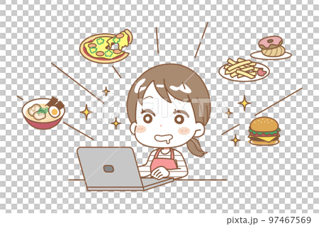 フードデリバリーを頼む女性のイラスト 97467569