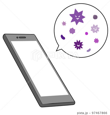 吹き出しに入ったバイ菌とスマホのイラスト 97467866
