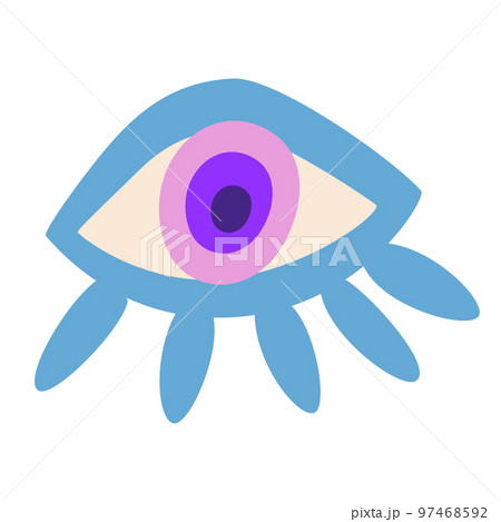 Eye. Element of evil, Ra, Turkish, Greek and esoteric eye of different shapes, highlighted on a white background. Colorful elements of clairvoyance. Vector cartoon illustration. 97468592