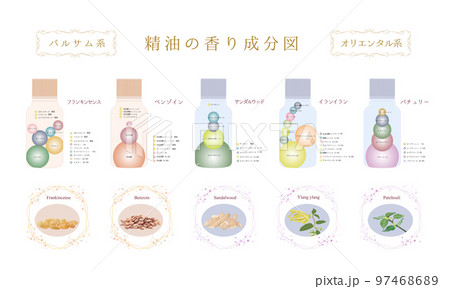 バルサム系の成分表・樹脂系の成分図・オリエンタル系の成分表・精油の香り成分図 バルサム系の成分表・樹脂系の成分図・オリエンタル系の成分表・精油の香り成分図 97468689