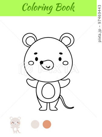Coloring page happy mouse. Coloring book for kids. Educational activity for preschool years kids and toddlers with cute animal. Vector illustration 97469443