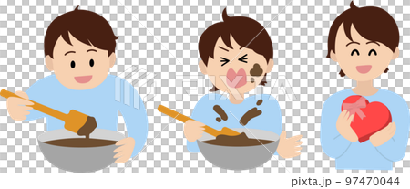 チョコレートを作る男の子のイラスト チョコレートを作る男の子のイラスト 97470044