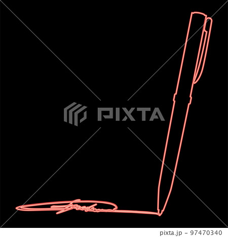 Neon signature using pen Ink writing concept red color vector illustration image flat style 97470340
