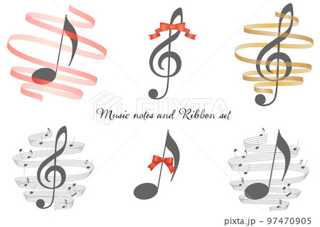音符やト音記号とリボンのベクターイラストカットセット 97470905