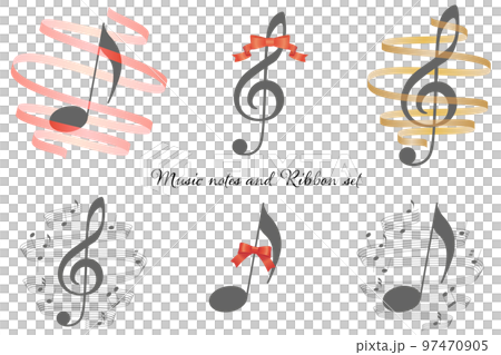音符やト音記号とリボンのベクターイラストカットセット 97470905
