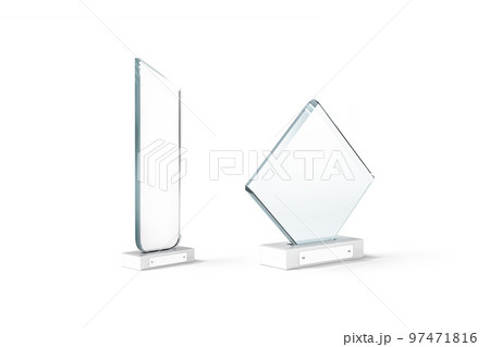 Blank glass manhattan and rhombus shape award mockup, isolated Blank glass manhattan and rhombus shape award mockup, isolated 97471816